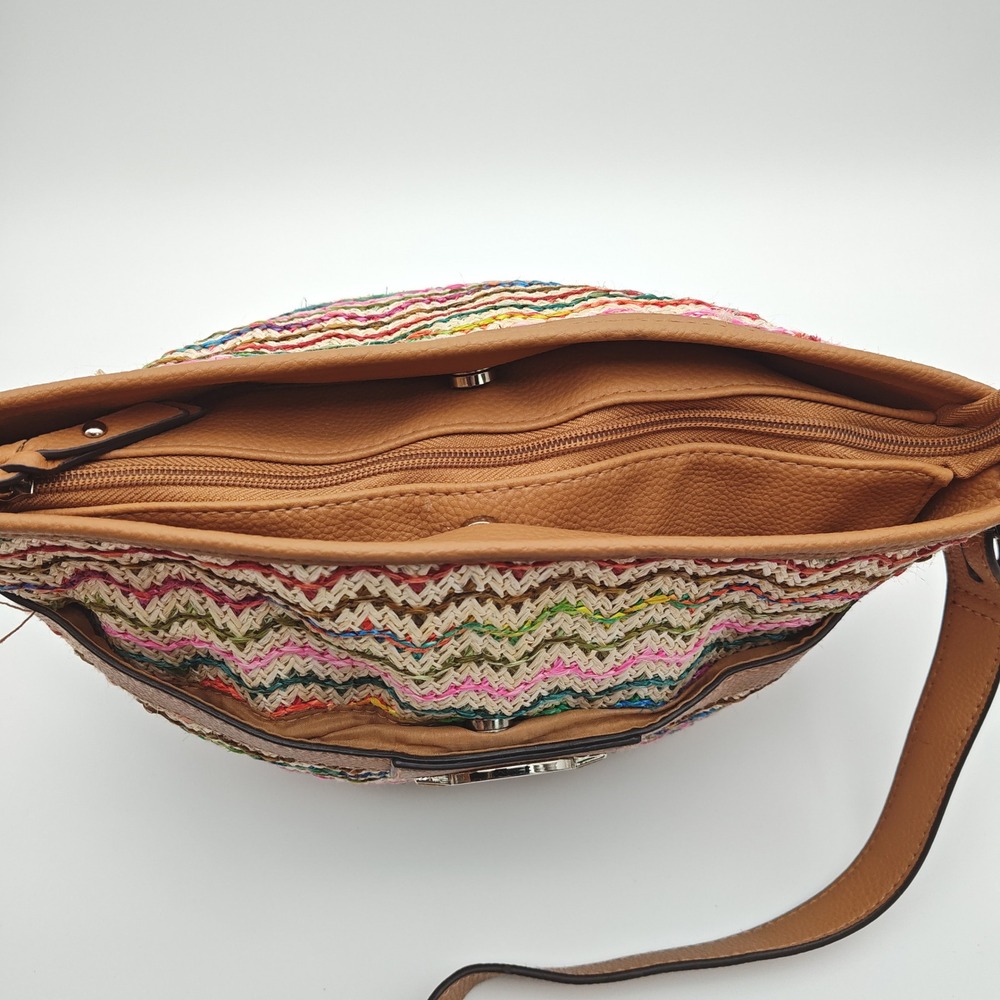Rosetti Multicolor Chevron Crossbody Bag Boho Woven Straw Look Purse - Picture 4 of 8
